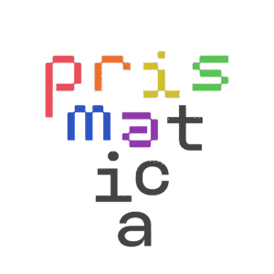 Logo of prismatica. the word written in different colors.